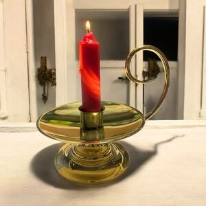 Vintage Baldwin Brass Taper Candle Holder Hurricane with Scroll Handle